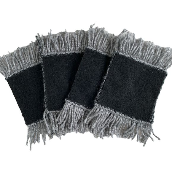 Mug Rugs Coasters Handmade Crochet Gray Variegated Fringe Set of 4 - Picture 7 of 10